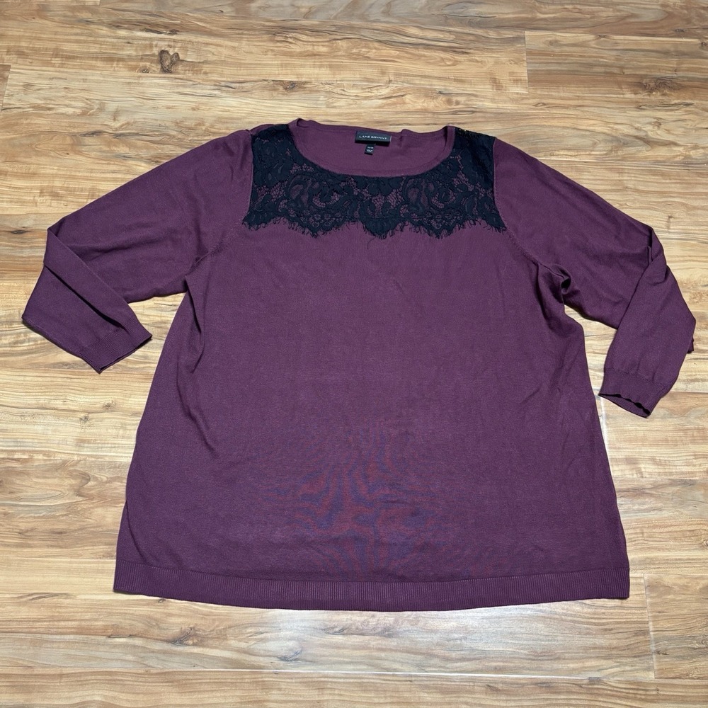 Lane Bryant Blouse‎ Top with Lace Detail 22/24 Women's Plus Purple Black